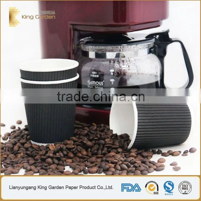 12oz insulated black coffee paper hot cups with lids
