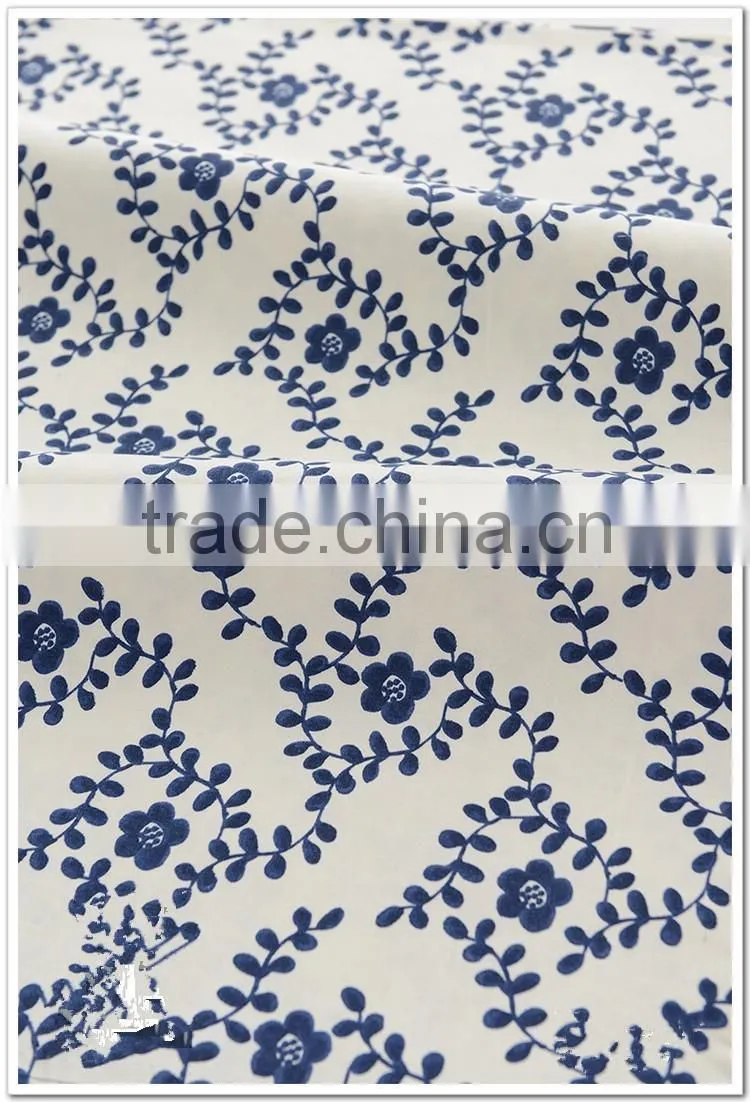 100% Linen fabric Design of blue and white porcelain fabric for sheet, bed-cover, sofa cover, curtain, tablecloth