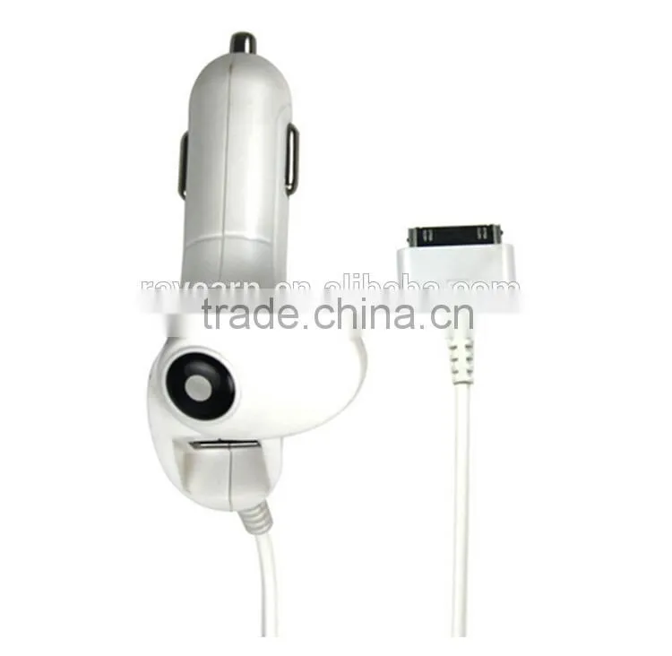 White Car Charger With Build-in Cable Connection Support for Lightening and Micor USB port Car Charger