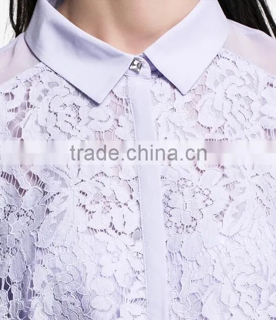 2015 Hot Sale Long Sleeve Purple Women Lace Blouse