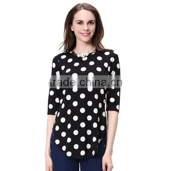 Half Sleeve Dot Print Custom Fashion T Shirt Design 100% Polyester