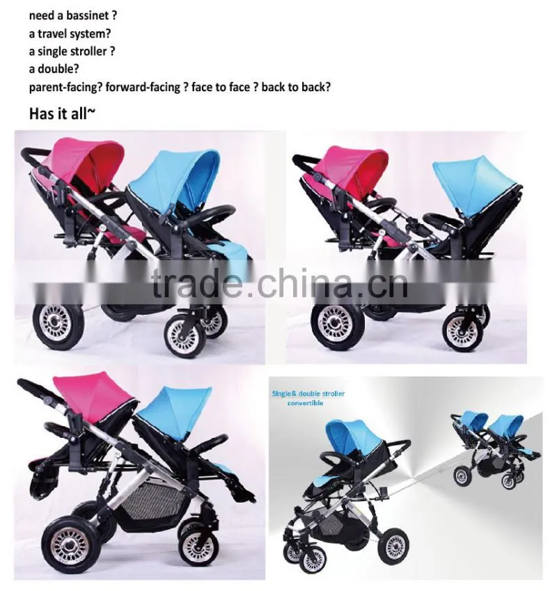 Twins baby stroller,single/double baby stroller Convertible,Single Stroller Footprint, Holds Double