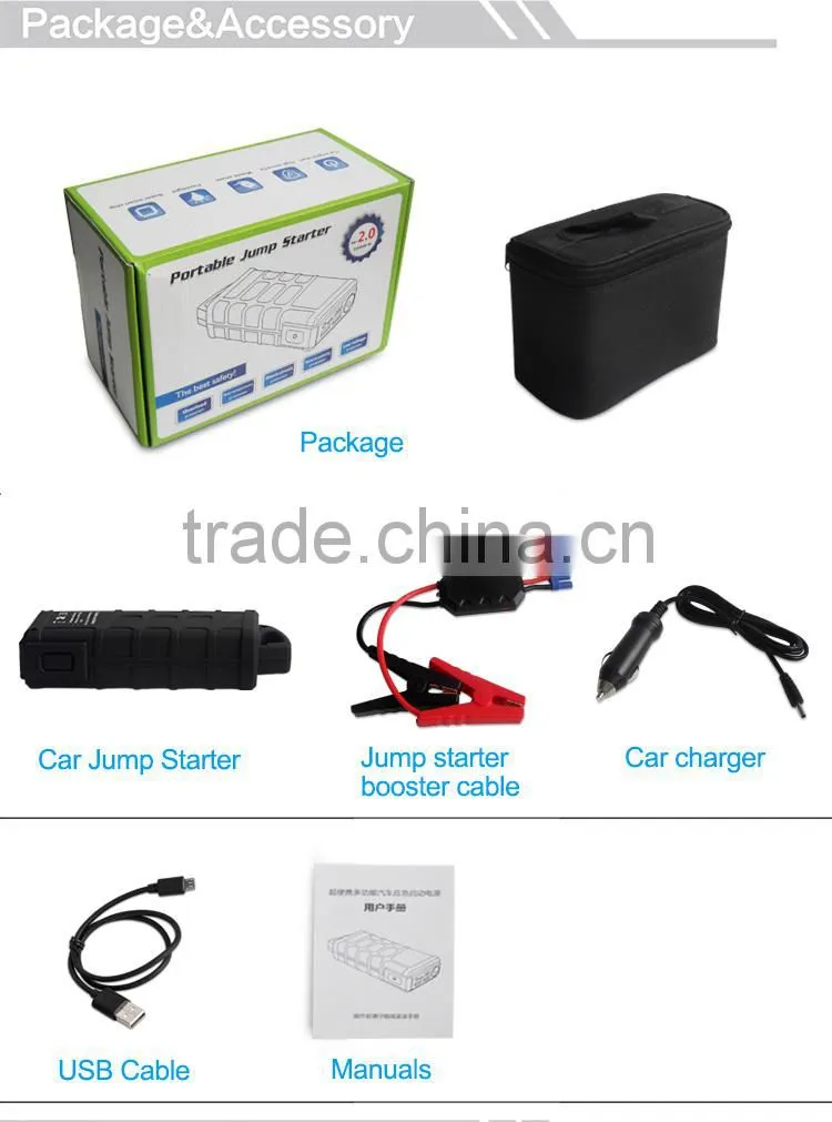 Manufacturer of 12000mAh 12 volt lithium ion battery Ignition Starter emergency jump starter with LED light generator