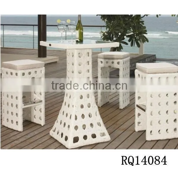 Garden Bar Table and Stool Set PE Rattan Alum Frame