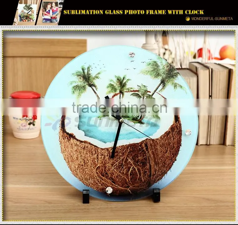 Sunmeta sublimation glass photo frame with clock