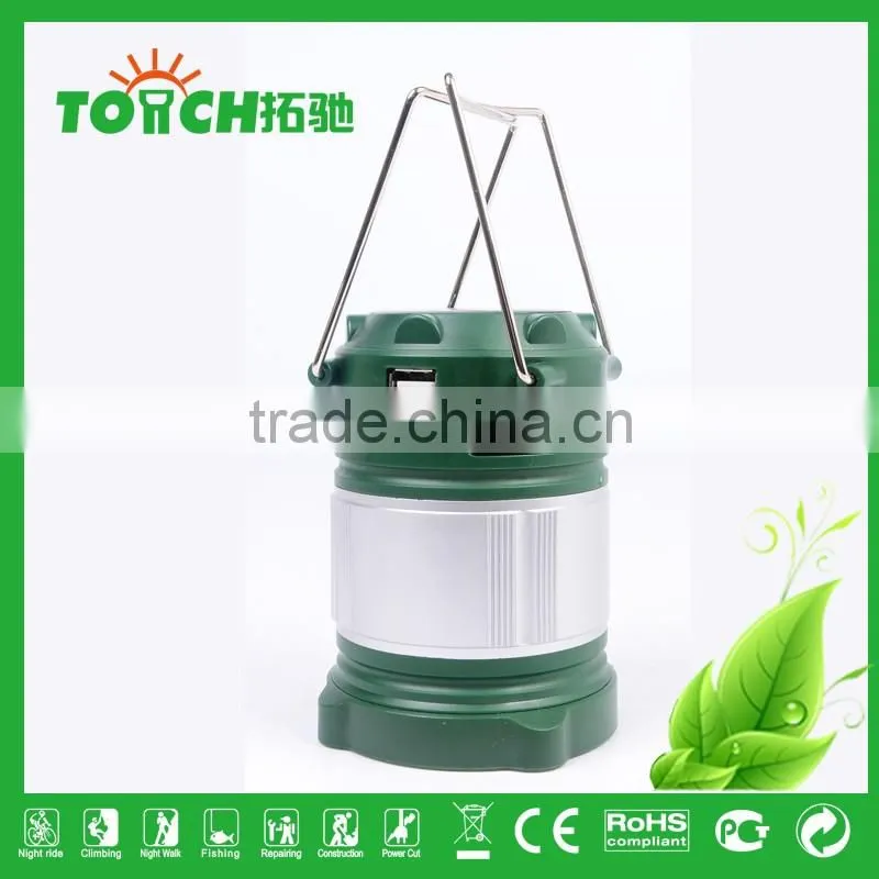Green Color Rechargeable Lantern ABS Plastic Camping Lantern 3*AA Battery with Solar Charger Camp Lantern Light