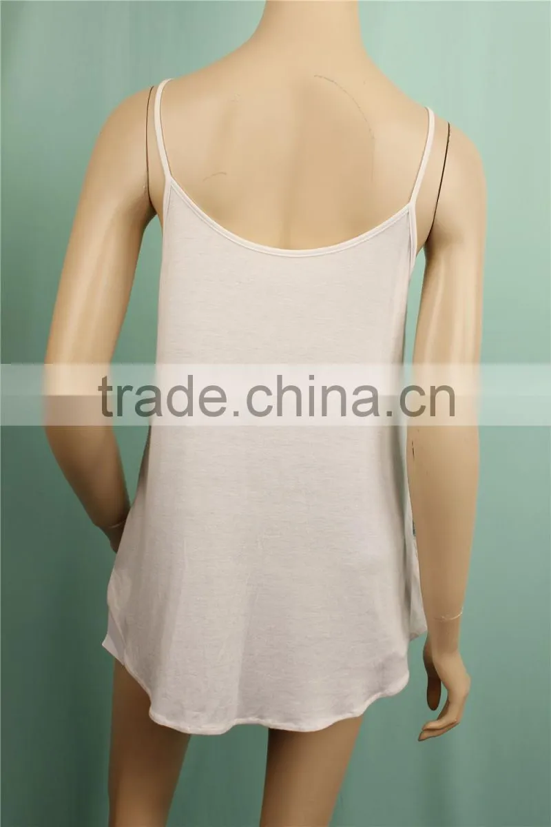 2016 S/S fashion design sleeveless front print ladys sequin tank top