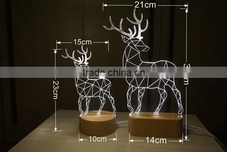New Deer 3D Led Lamp with Solid Wood Base