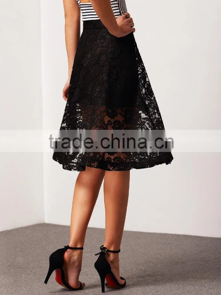 ladies sexy perspective 2 layers lace skirt