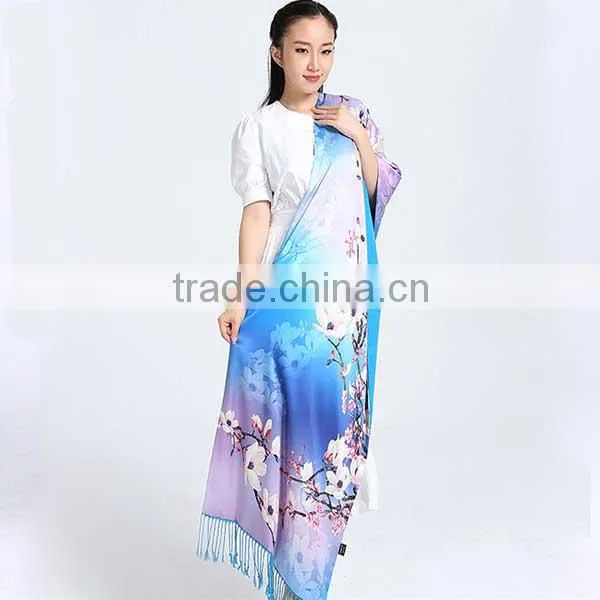 wholesales printed 50*185cm luxury red rose double side 100% silk scarf for women
