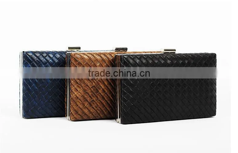 Fashion evening bag and purse PU leather hard case clutch organza bag and lady handbag