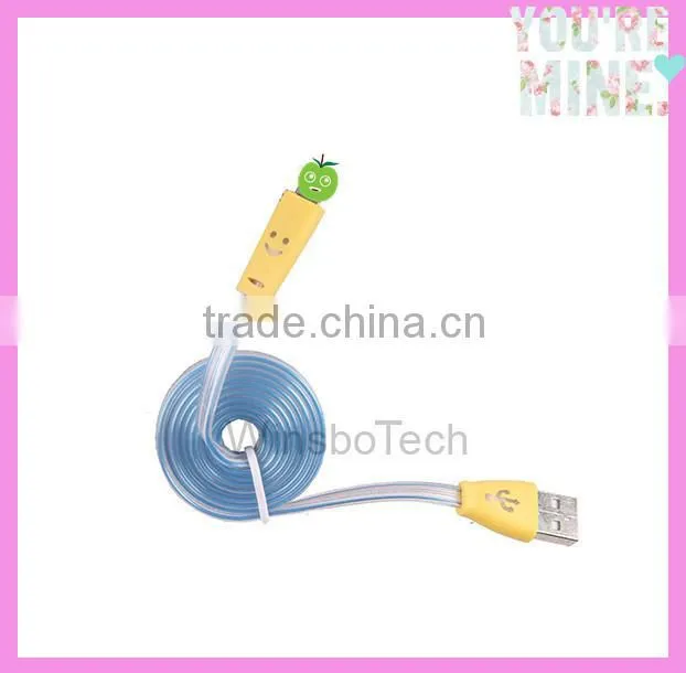 2014 Christmas gift colorful led smiley face micro usb cable for iphone 5 /5s/ 6