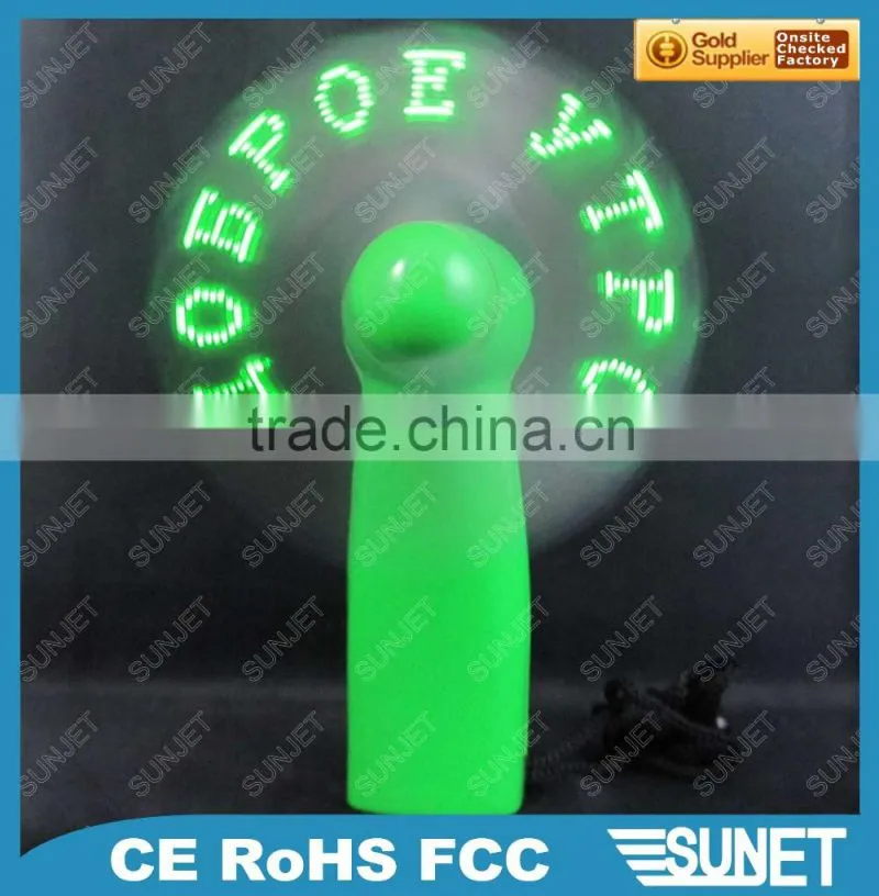 2016 SUNJET promotional Customized PVC personal travel mini led message fans shenzhen