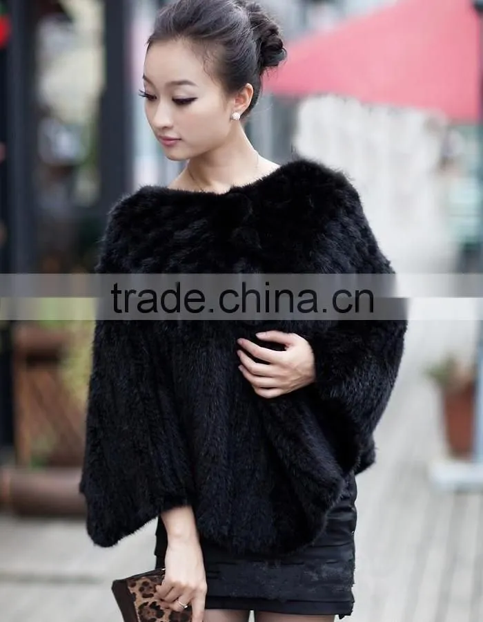 100% Real Genuine Knit Mink Fur Scarf Cape Stole Coat Wrap / Fur Shawl