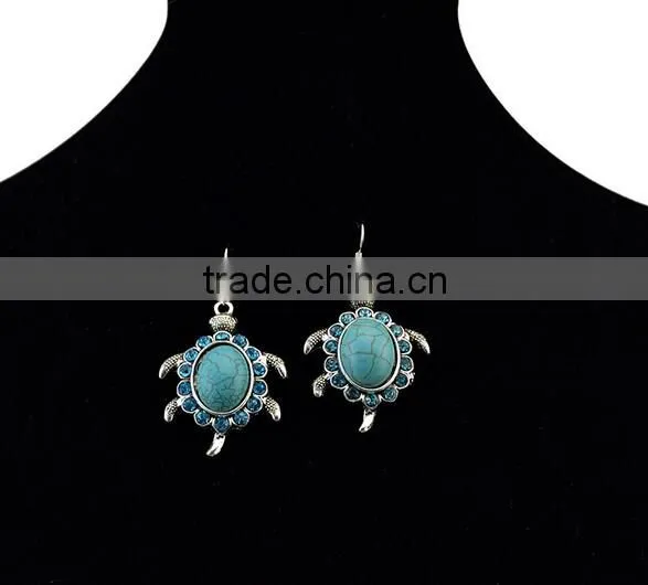 2016 Bohemia Gypsy Fashion Turtle Dangle Long Drop Turquoise Earrings For Women