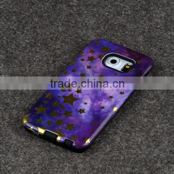 C&T Gold Foil Star 2in1 Hybrid Dual Layer Plastic Hard Shell and Fexible TPU Protective Case for Smasung Galaxy S6 Edge