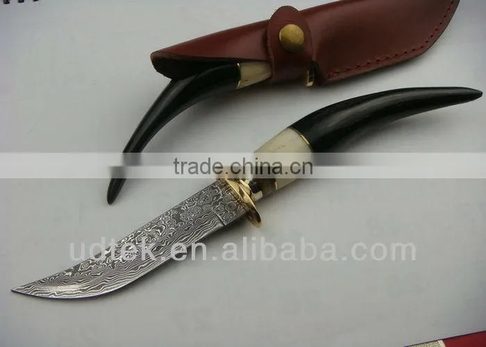 OEM Ox horn/Camel Bone/Brass handle Damascus knife
