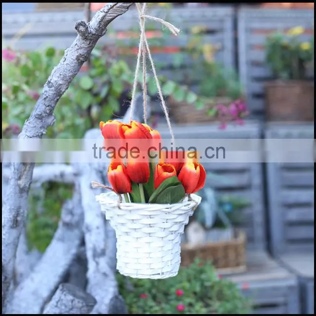 grey wash woodchip basket with rope handle