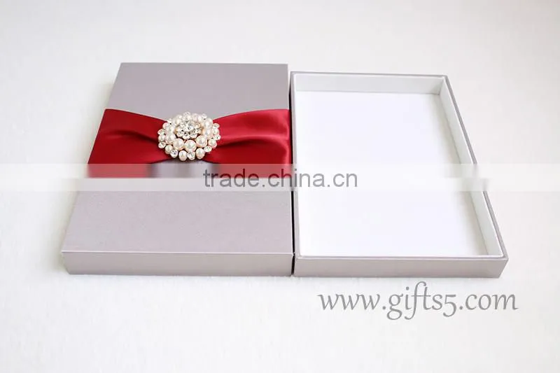 Elegant grey Wedding Invitation Card Box with brooch