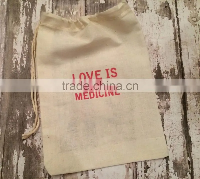 printed fashion cotton bag with ribbon drawstring