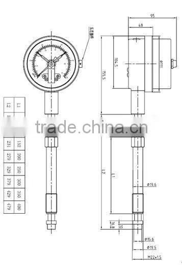 Electrical contact rigid stem stainless steel pressure gauge