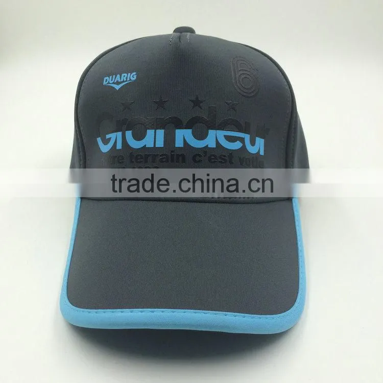 Cutomized rubber print black 5 panel baseball sports cap