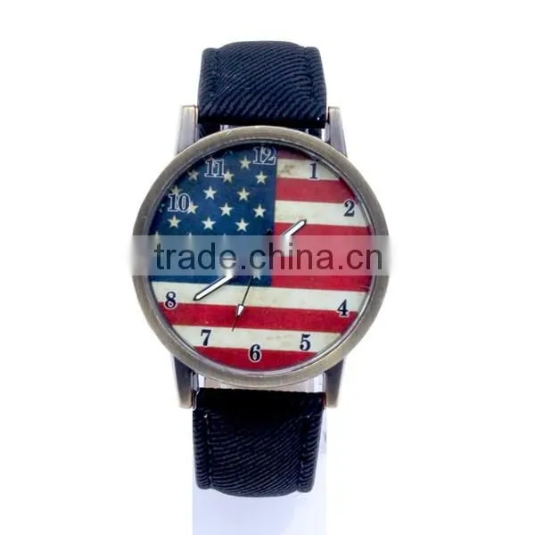 Fashion Leather American Flag Watch For Men