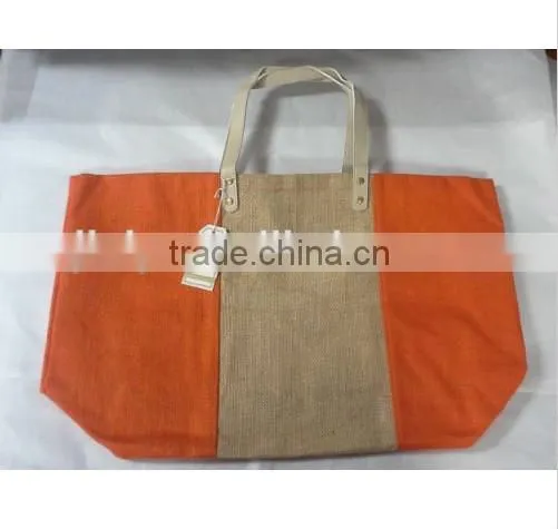 New fashion Orange Tan Jute Tote Bag