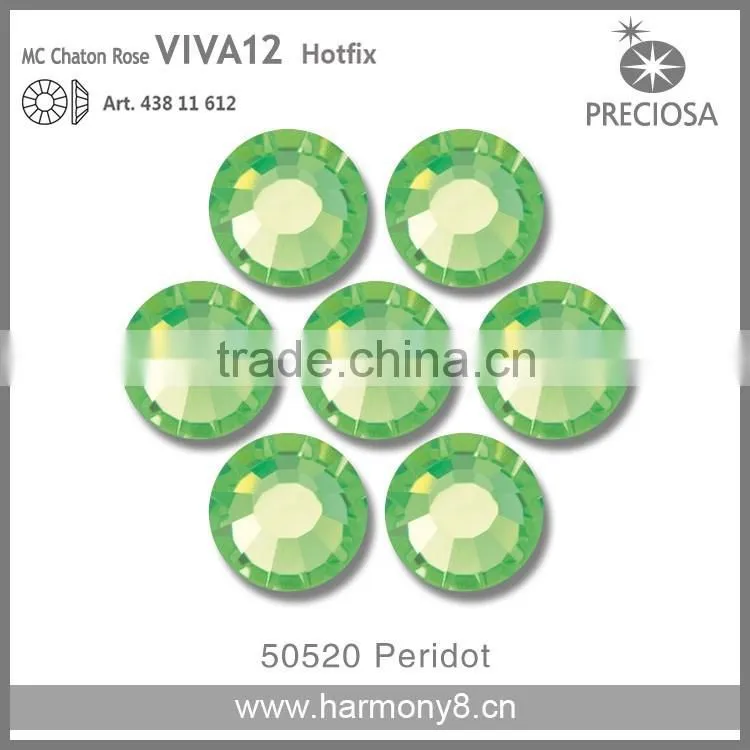 PRECIOSA Flat Back Hot Fix Rhinestones, Peridot MC Chaton Rose VIVA12
