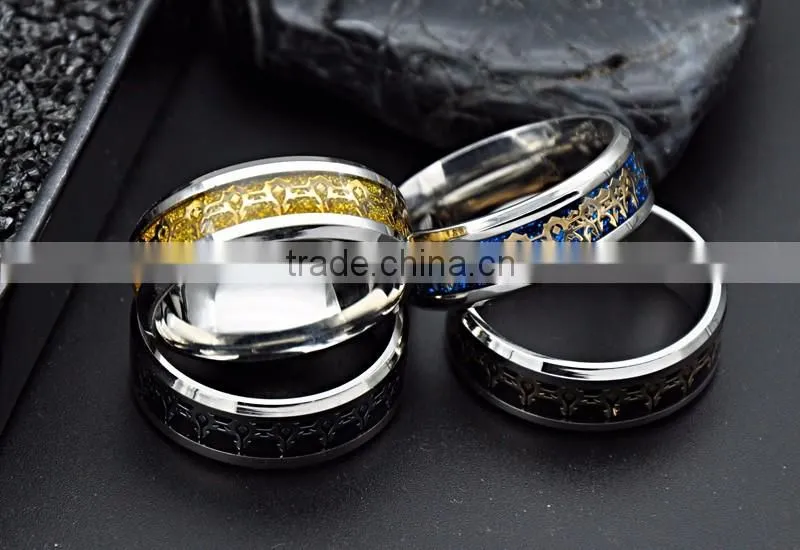 2016 Silver Wedding Band Jewelry Unique Pattern Stainless Steel Polished Rings for Mens