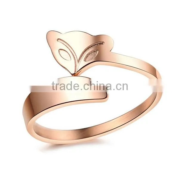 Stainless steel rose gold fox ring