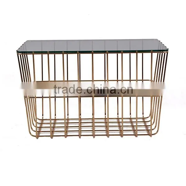 2016 NEW round marble table tops rose gold metal wire coffee table