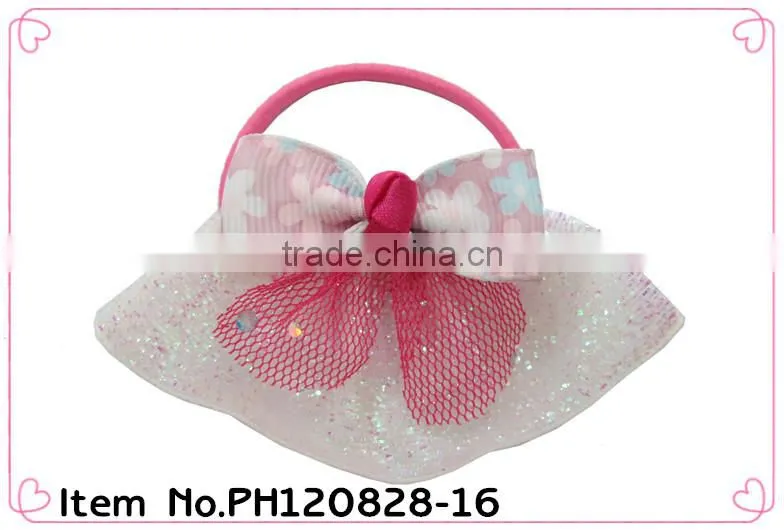cute girls pink bowknot scrunchie with bow tie
