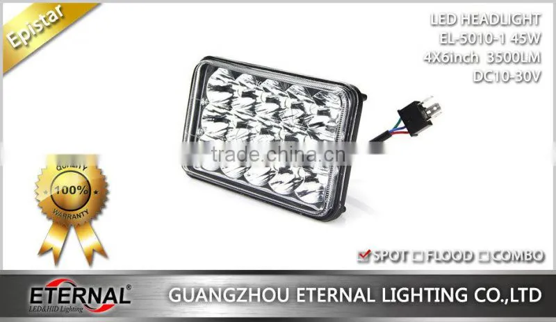 universal 4x6in 45W high power sealed dual beam 4x4 truck trailer vehicles high power driving led headlight clear headlamp
