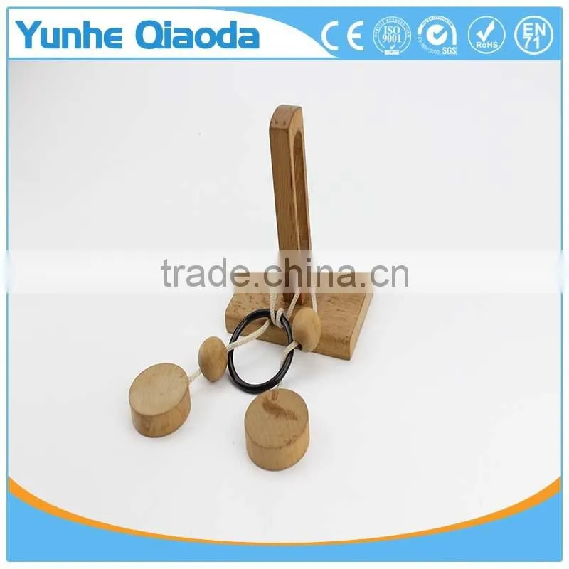 string puzzle on wood base Classical Wooden Puzzle Set Solution Rope Central Brain Teaser for Adults Game