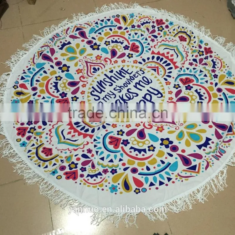 Round 100% Cotton Print Tassel Beach Towel, Beach Mat Sunscreen shawl