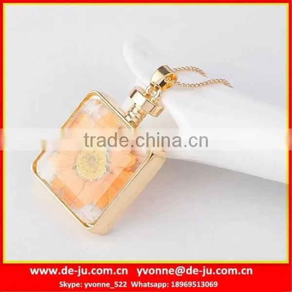 Orange Flowers Glass Pendant Necklace