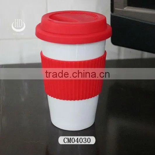 ceramic coffee travel mug wit silicon lid