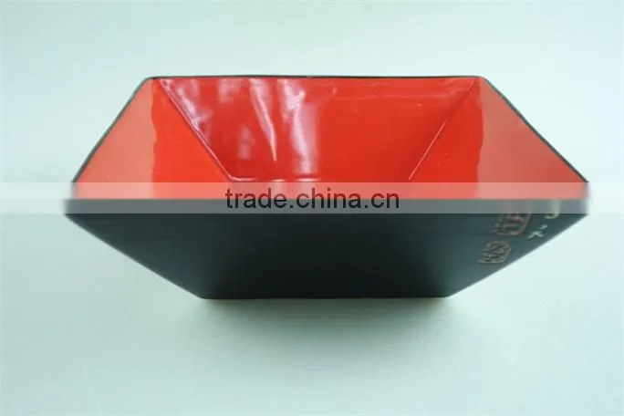 Square japanese noodle bowl red & black ceramic stoneware, large ceramic salad bowls japanese style