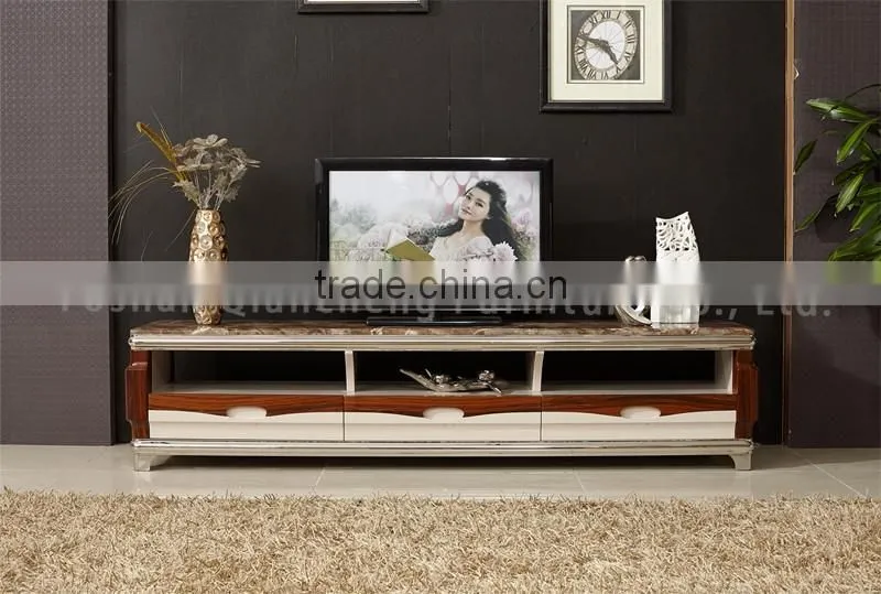 Fashion wooden led tv stand furniture with showcase marble top