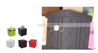 Woven Wool+E1 MDF Storage Ottoman With Faux Leather Handle