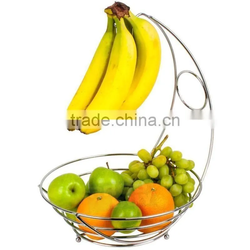 Chrome Banana Hanger Tree Holder Fruit Storage Bowl Basket Stand Hook Orange