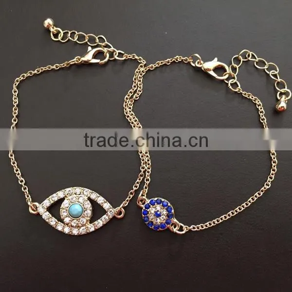 rhinestone paved hamsa hand fatima hand evil eye charm bracelet high quality goldfill chain bracelet