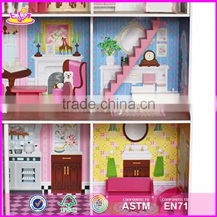 2017 Best preschool pretend play large wooden kids doll house set W06A248