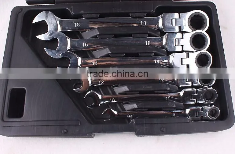 QJT- S12 Useful CR-V Combination Ratchet Wrenches Set Adjustable Ratchet Ring Spanner Set