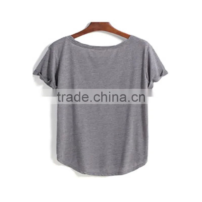 Dongguan ladies t-shirt short sleeve round neck pure color grey t-shirt for ladies