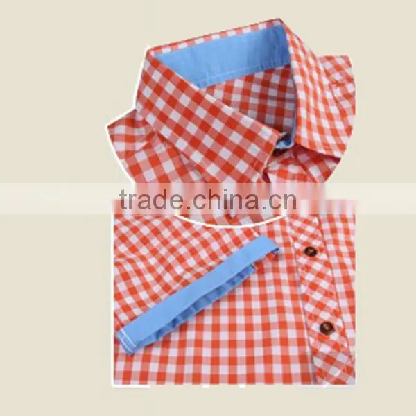 wholesale short sleeve contrast color check cotton men's shirt