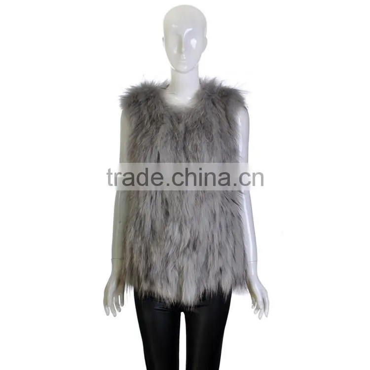 YR726 Chongfu China New Arrival Geuine Raccoon Knit Fur Vest/Women Fur Vest OME