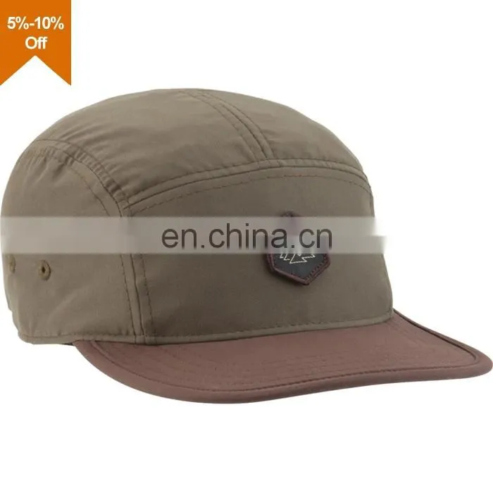 flat bill leather tiger stripe 5 panel cap