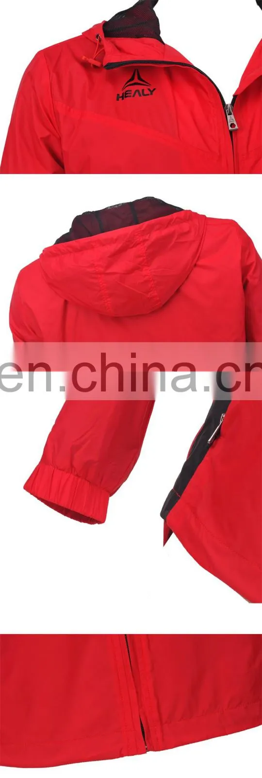 Healy 100% polyester lightweight waterproof hood rain jacket
